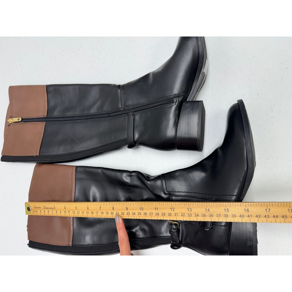 Tommy Hilfiger Merritt Boots Women 6M Black Brown Riding Two Tone Block Heel - Picture 5 of 7
